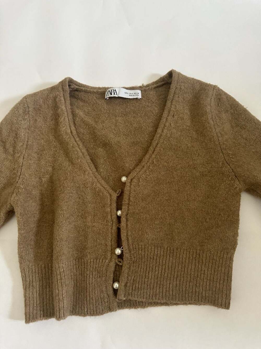 Zara Brown Pearl Button Knit Cardigan Size S